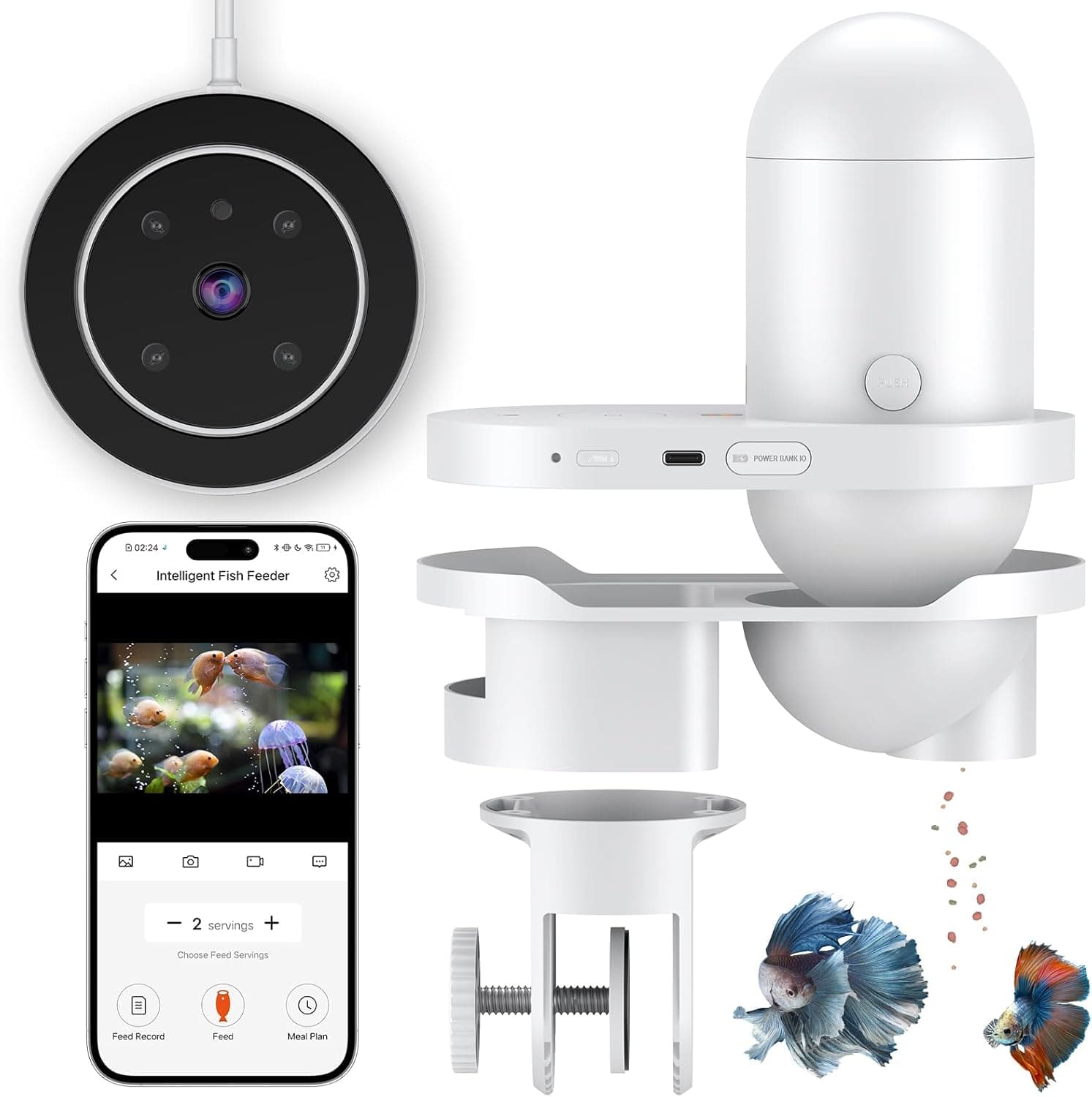 Pawfly WiFi Auto Fish Feeder with 2.5K HD Camera